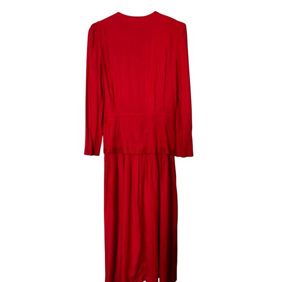 Vtg Sarah Elizabeth Red Embroidered Peplum Puff Sleeve Maxi Dress 14 Holiday - Picture 3 of 7